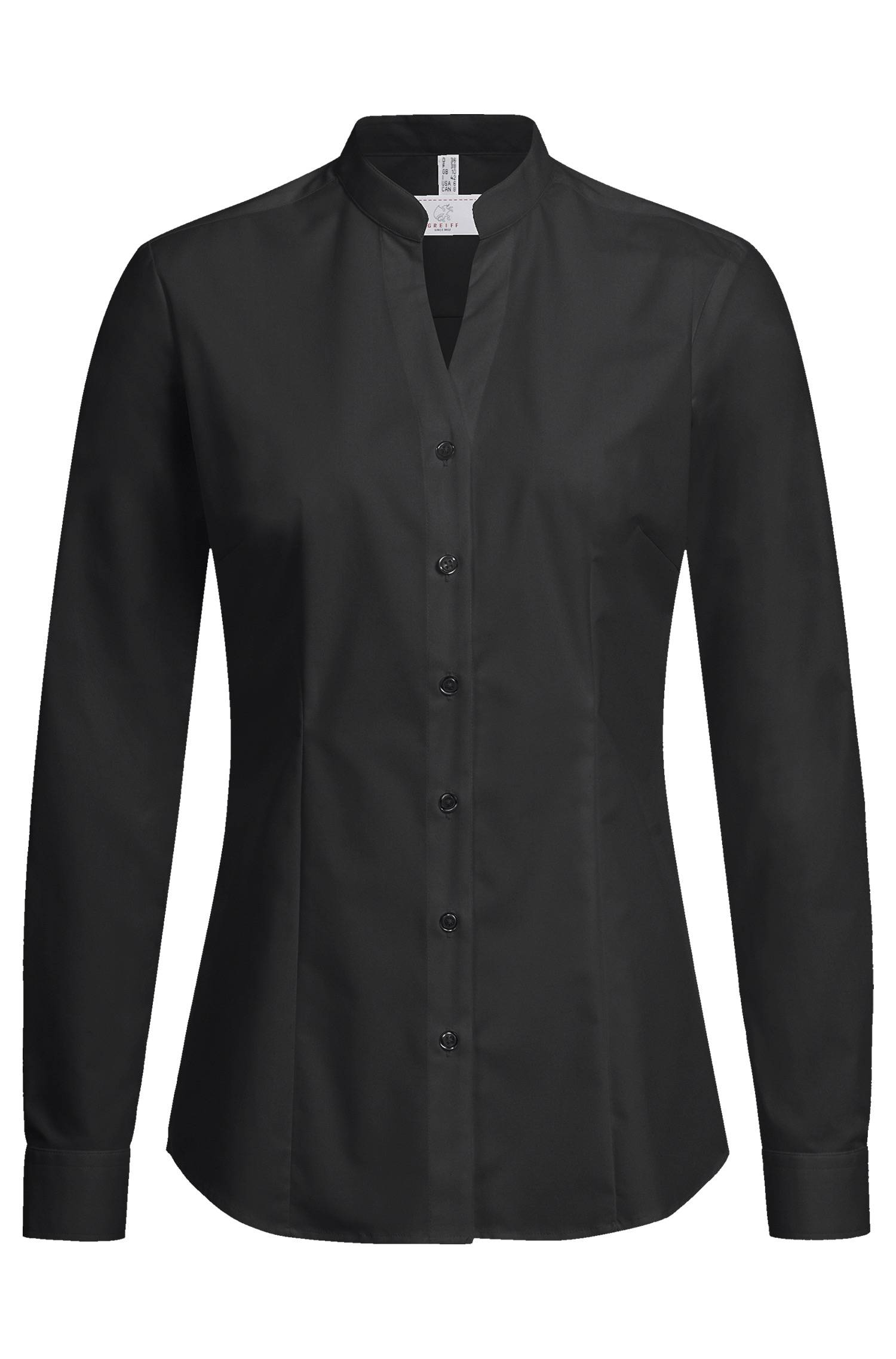 Greiff Damen-Stehkragenbluse 1/1 RF Basic in Schwarz – Vorderansicht