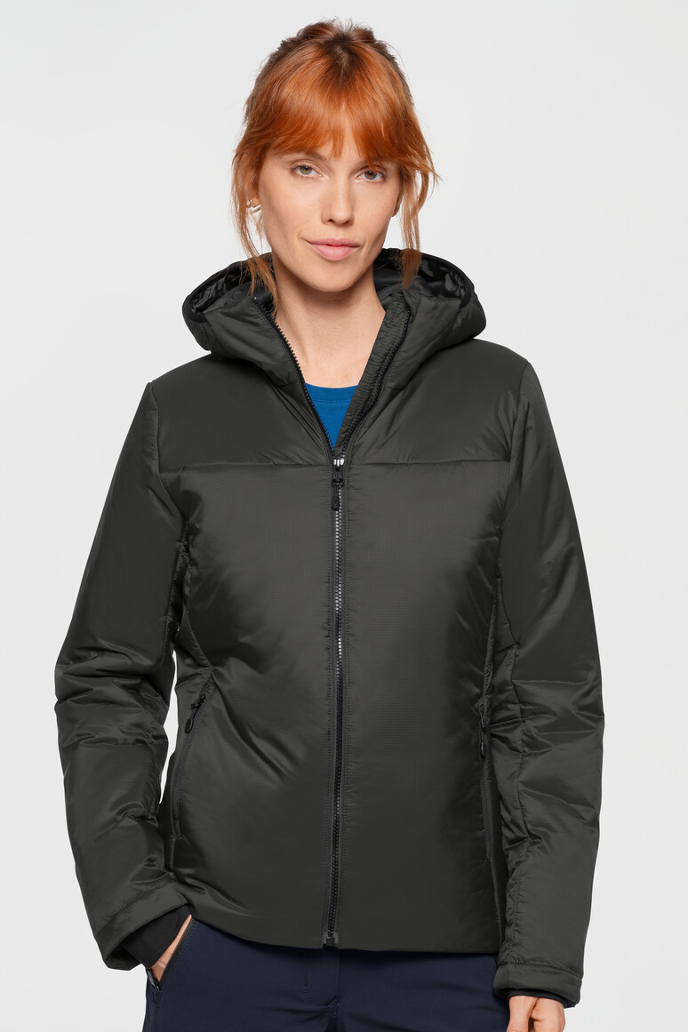 HAKRO 289 Damen Kapuzen-Thermo-Loftjacke in Karbongrau – Modellansicht