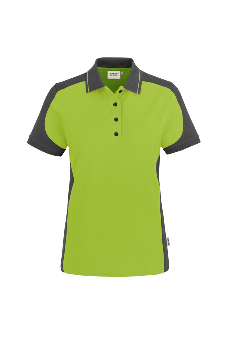 HAKRO 239 Damen Poloshirt Contrast MIKRALINAR® in Kiwi/Anthrazit – Vorderansicht