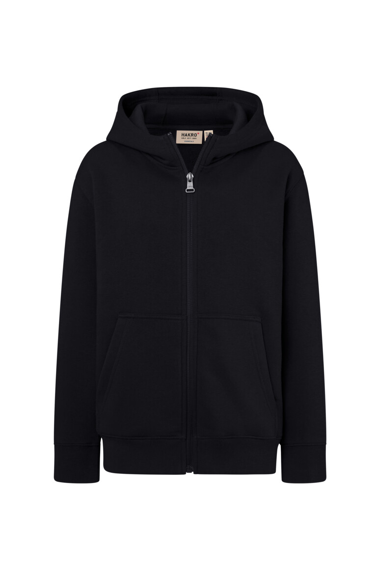 HAKRO 565 Kinder Kapuzen-Sweatjacke Bio-Baumwolle in Schwarz – Vorderansicht