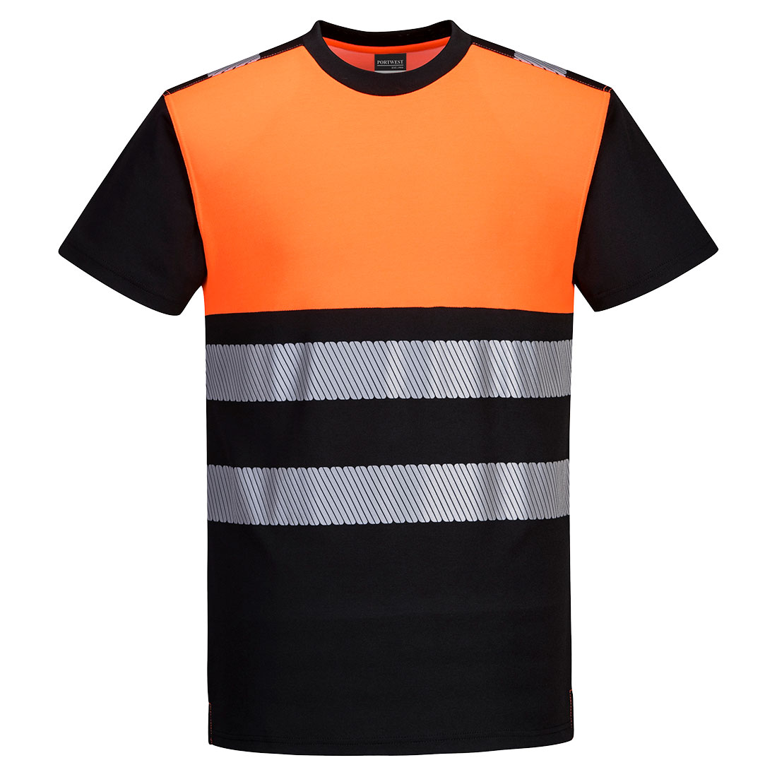 Portwest PW3 Hi-Vis Cotton Comfort Class 1 T-Shirt S/S in Schwarz/Orange – Vorderansicht