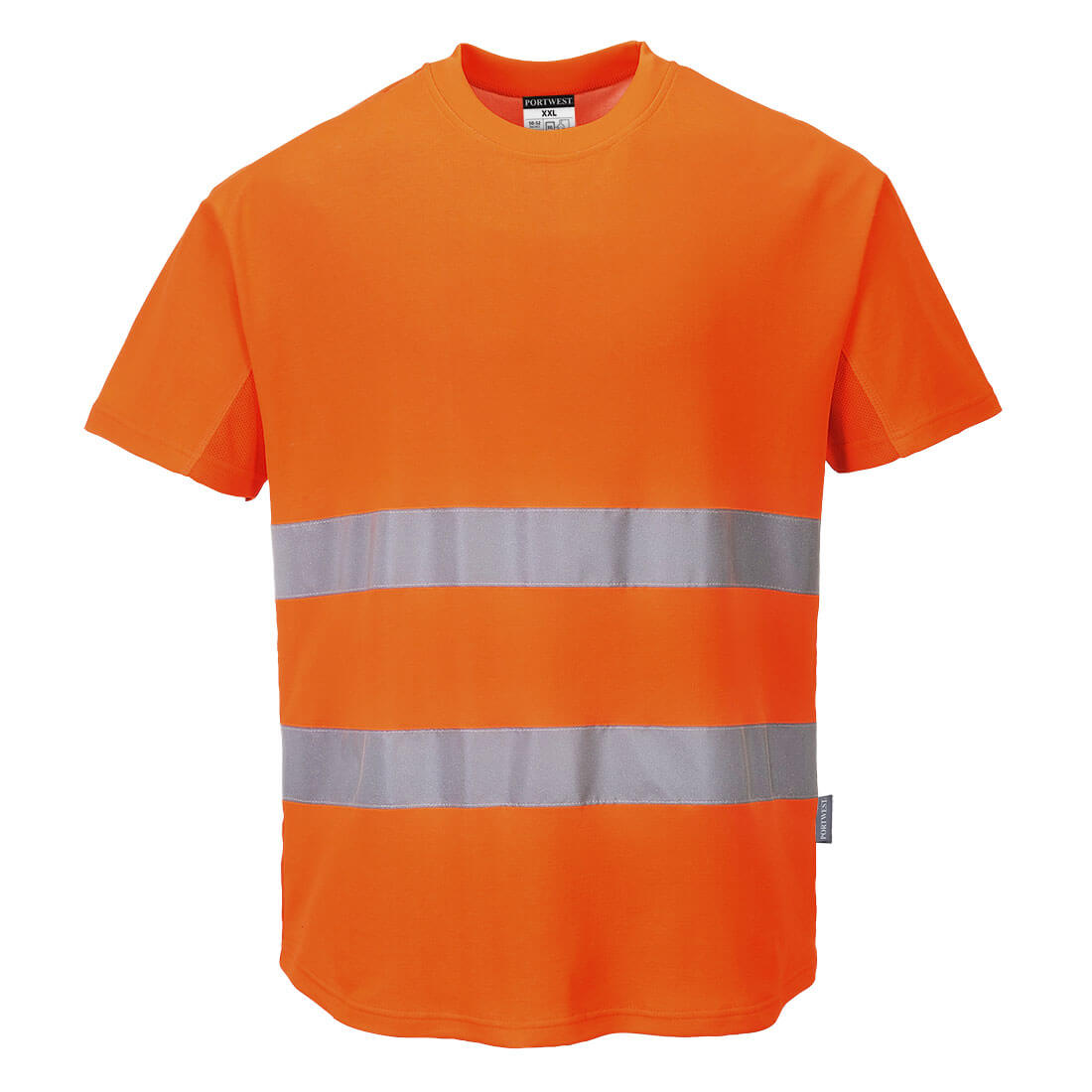 Portwest Hi-Vis Cotton Comfort Mesh Insert T-Shirt S/S in Orange – Vorderansicht