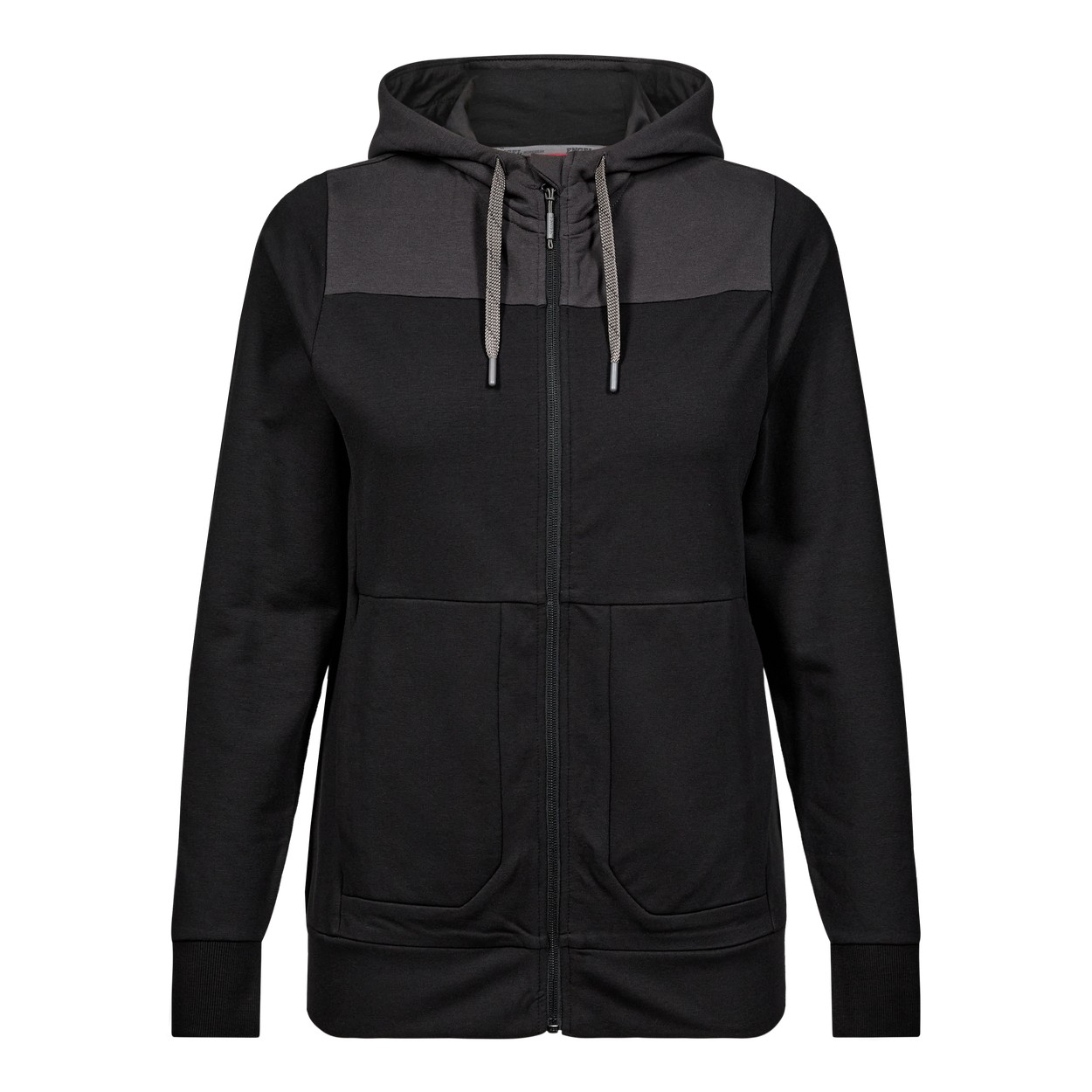 ENGEL Entire 8334-247 Damen Sweatcardigan mit Kapuze in Schwarz/Anthrazit Grau – Vorderansicht