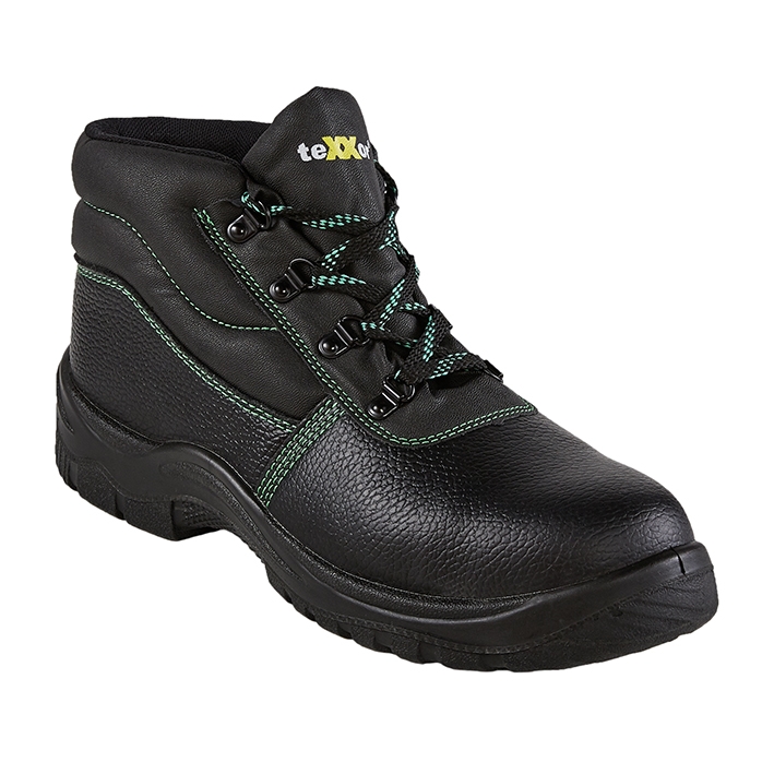 teXXor® S3-Sicherheitsschnürstiefel MONACO in Schwarz/Grün – Vorderansicht
