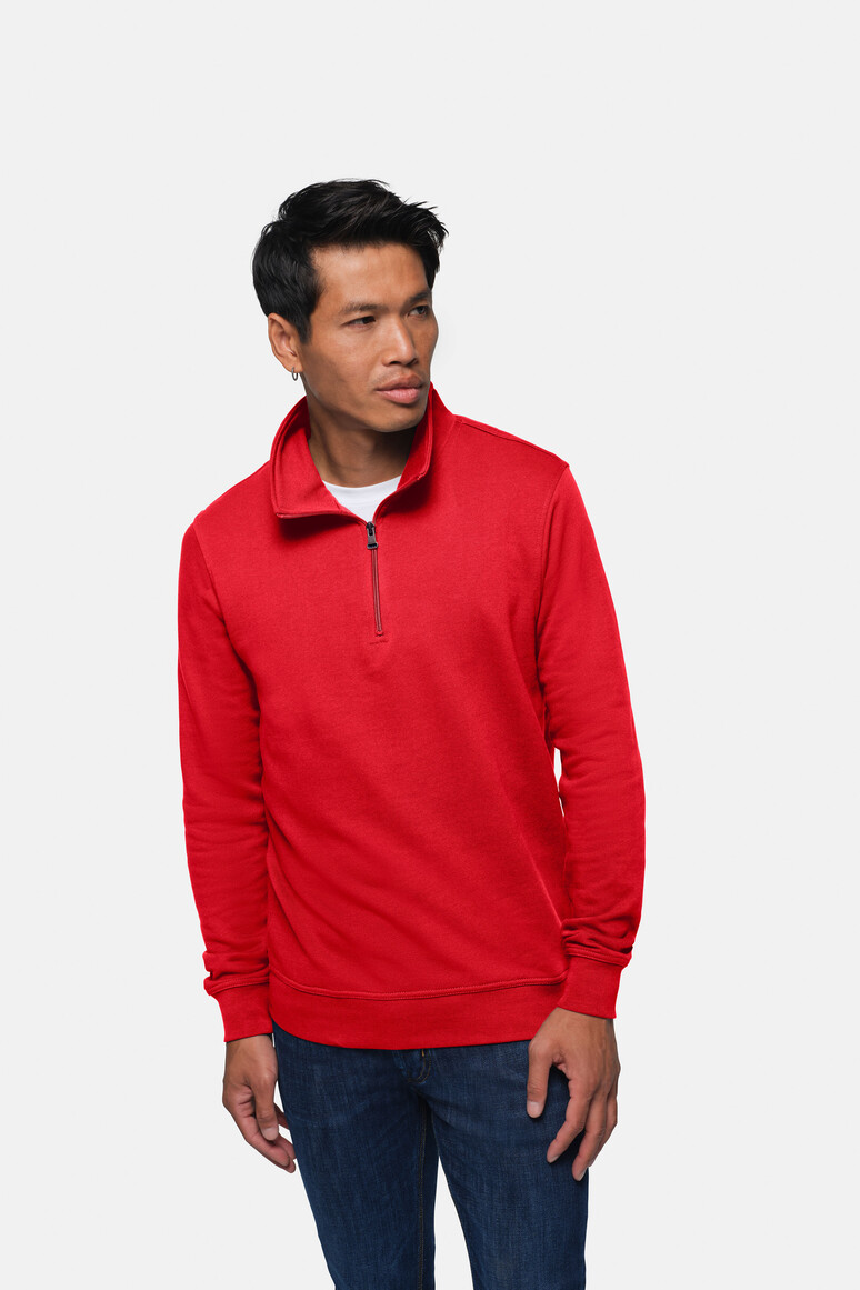 HAKRO 451 Zip-Sweatshirt Premium in Rot – Modellansicht
