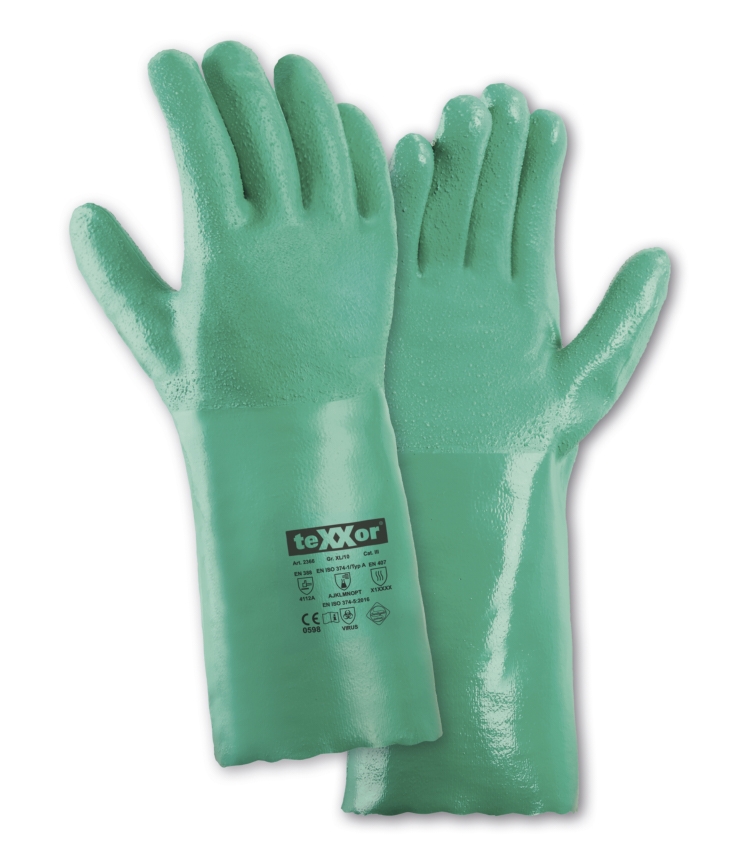 teXXor® Nitril-Handschuhe GERAUTE OBERFLÄCHE in Grün – Vorderansicht