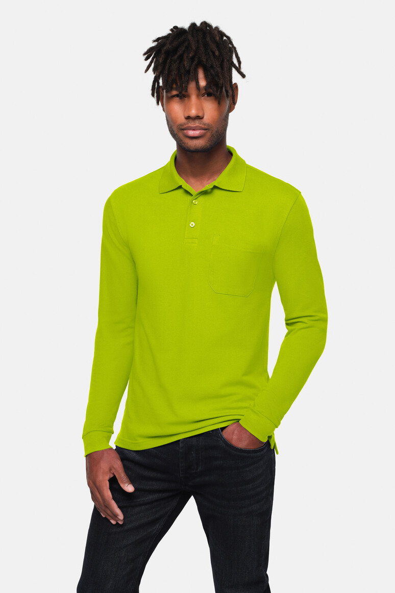 HAKRO 817 Pocket-Longsleeve-Polo MIKRALINAR® ECO in Kiwi – Modellansicht