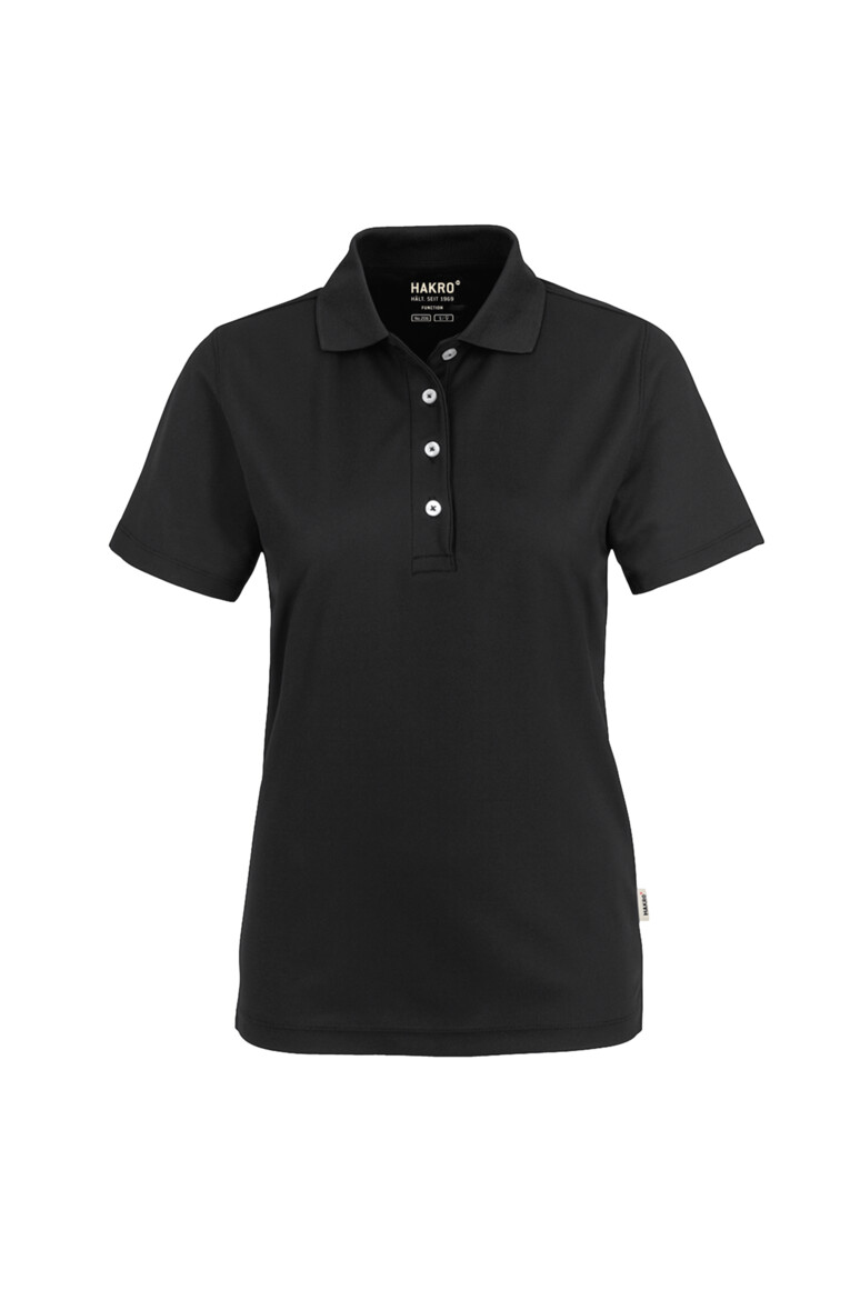 HAKRO 206 Damen Poloshirt COOLMAX® ECO in Schwarz – Vorderansicht