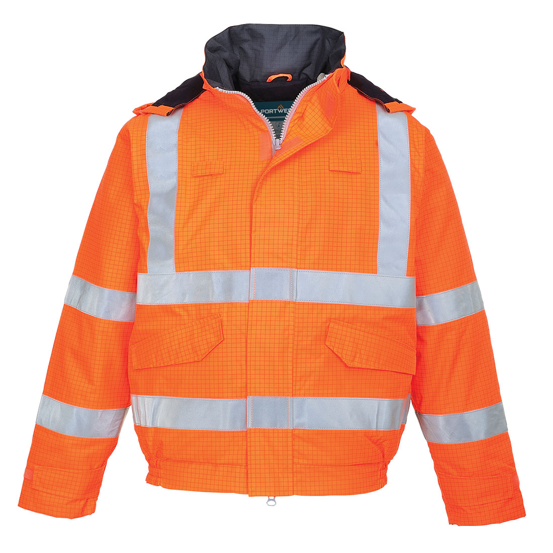 Portwest Bizflame Rain Hi-Vis FR Winter Bomber Jacket in Orange – Vorderansicht