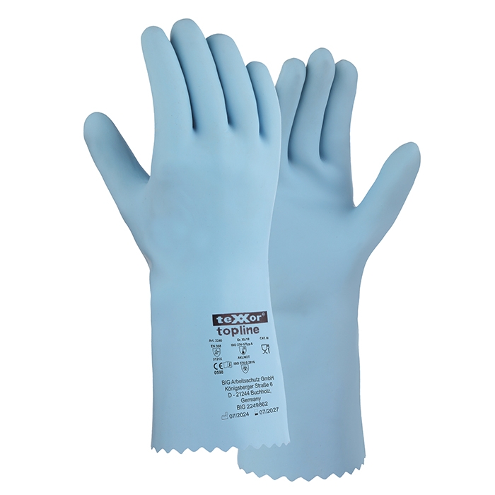 teXXor® topline Chemikalienschutz-Handschuhe NATURLATEX in Hellblau – Detailansicht