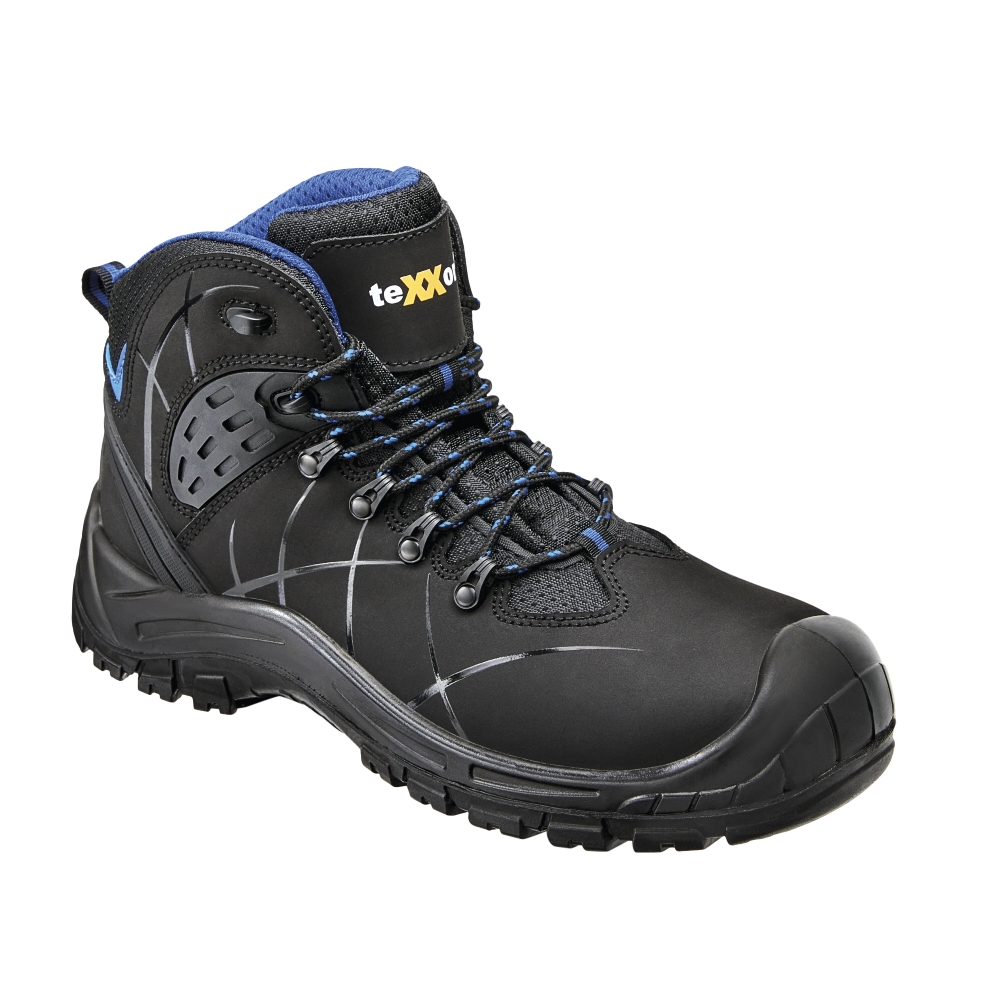 teXXor® S3-Sicherheitsschnürstiefel Tours in Schwarz/ Blau – Vorderansicht
