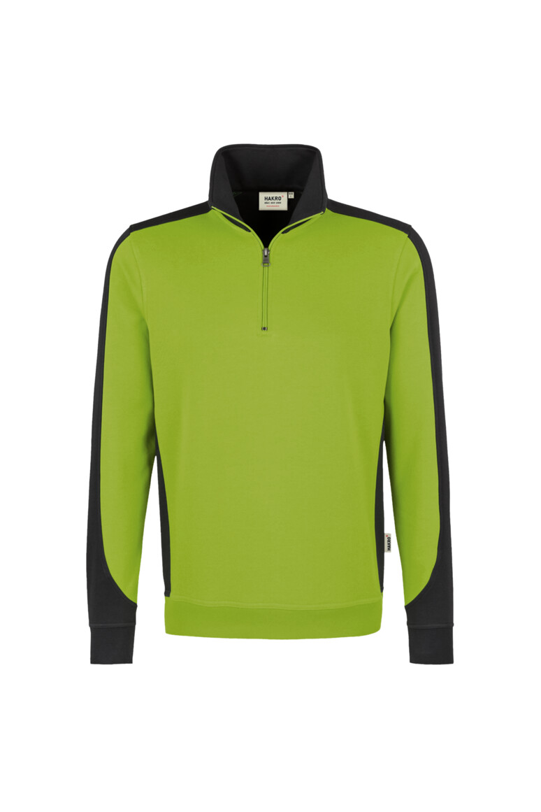 HAKRO 476 Zip-Sweatshirt Contrast MIKRALINAR® in Kiwi/Anthrazit – Vorderansicht
