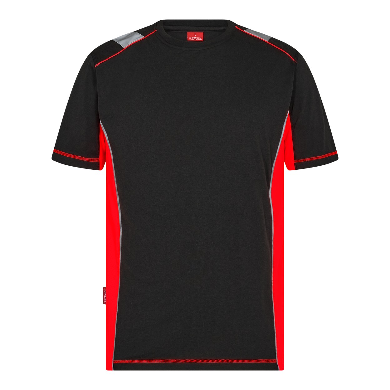 ENGEL Cargo 9870-258 T-Shirt in Schwarz/Rot – Vorderansicht