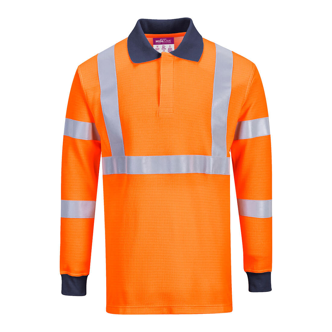 Portwest Modaflame Knit HVO FR Long Sleeve Polo Shirt in Orange – Vorderansicht