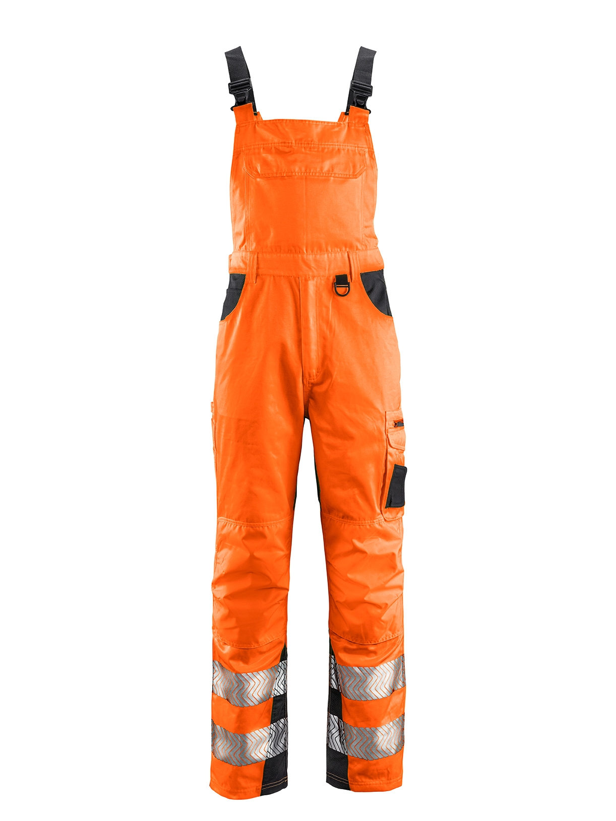 4PROTECT® Warnschutz-Latzhose ALABAMA in Leuchtorange/Grau – Vorderansicht