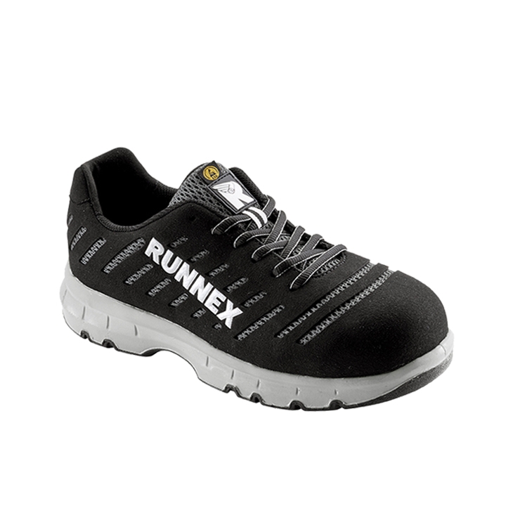 RUNNEX® S1PS-ESD-Sicherheitshalbschuhe FlexStar in Schwarz/Silber – Vorderansicht
