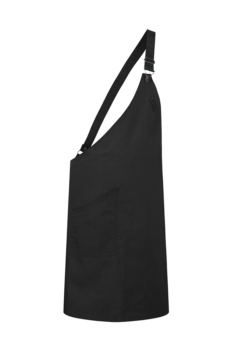 Karlowsky Asymmetrische Latzschürze Classic mit Tasche in Schwarz – Vorderansicht