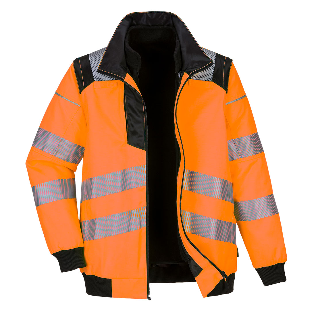 Portwest PW3 Hi-Vis 3-in-1 Pilot Jacket in Orange/Schwarz – Vorderansicht
