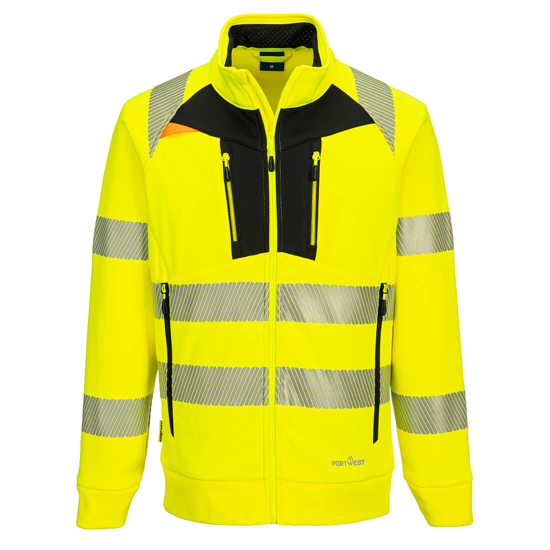 Portwest DX4 Hi-Vis Funnel Neck Zipped Sweatshirt in Gelb/Schwarz – Vorderansicht