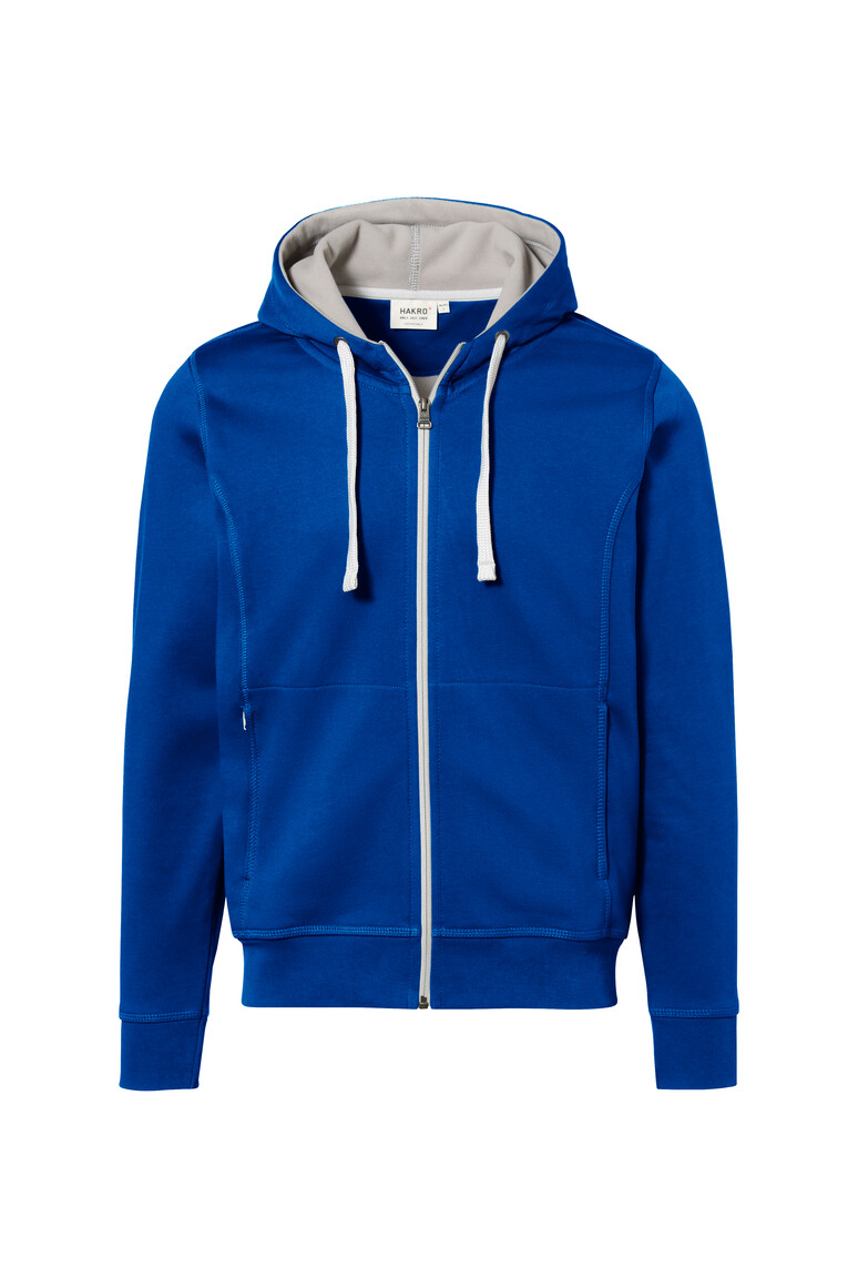 HAKRO 455 Kapuzenjacke Bonded ECO in Royalblau/Silber – Vorderansicht