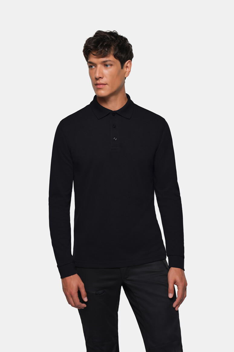 HAKRO 815 Longsleeve-Poloshirt MIKRALINAR® in Schwarz – Modellansicht