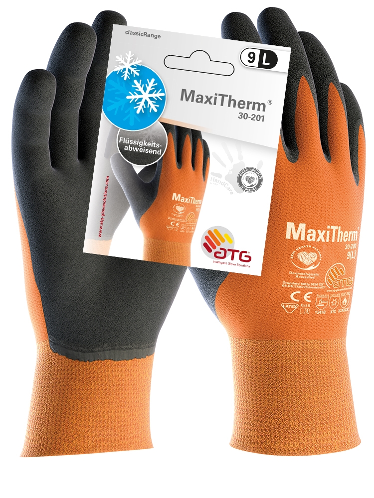 ATG® MaxiTherm® Polyacryl/Polyester-Strickhandschuhe (30-201 HCT), SB-Verpackung in Orange/Grau – Vorderansicht