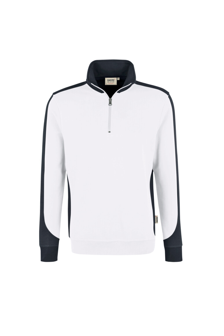 HAKRO 476 Zip-Sweatshirt Contrast MIKRALINAR® in Weiß/Anthrazit – Vorderansicht