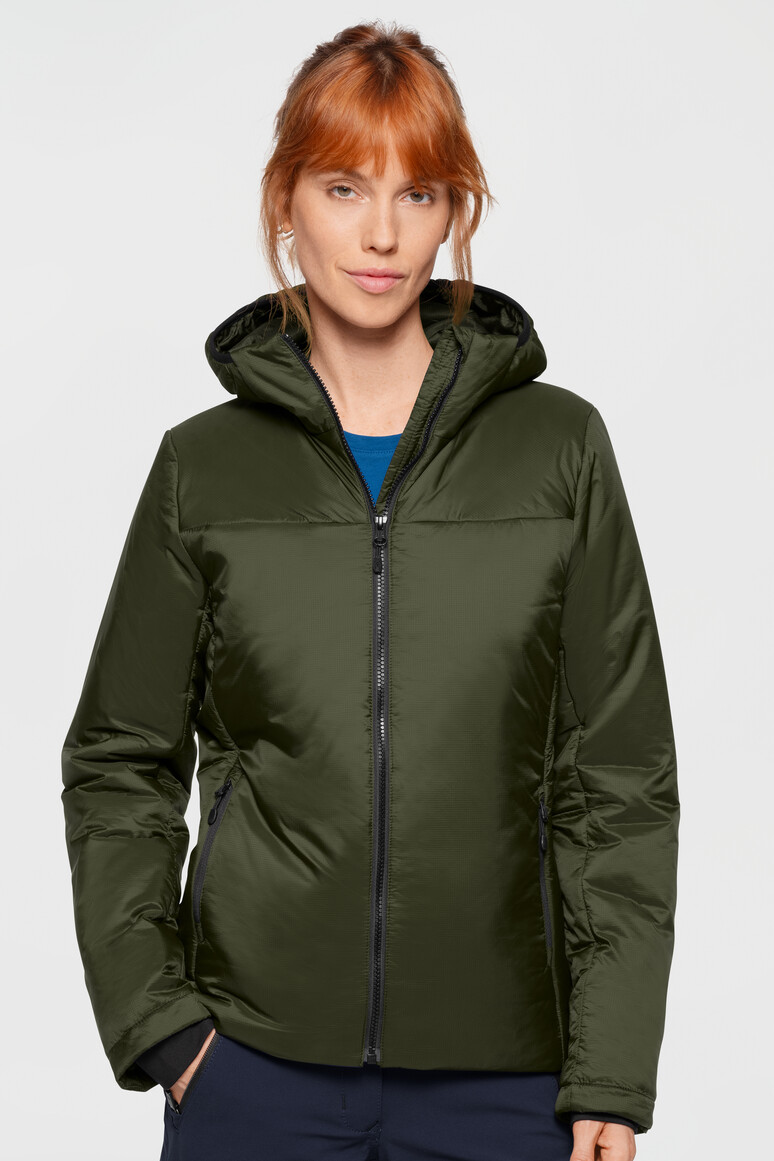 HAKRO 289 Damen Kapuzen-Thermo-Loftjacke in Olive – Modellansicht