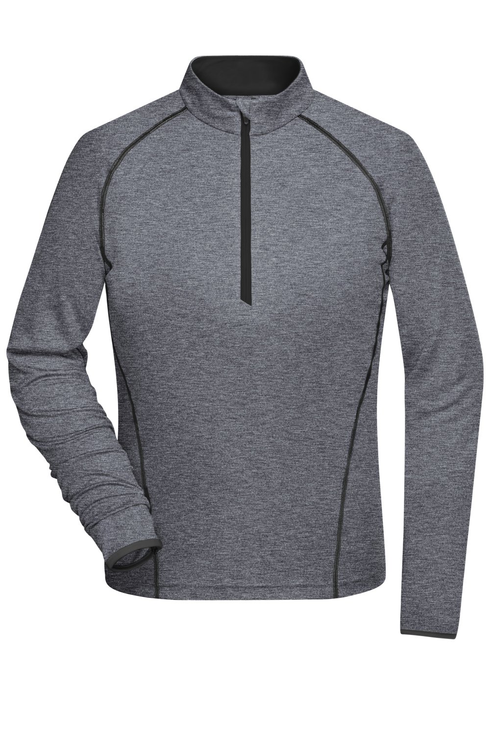 Daiber Ladies' Sports Shirt Long-Sleeved in Black-Melange/Black – Vorderansicht