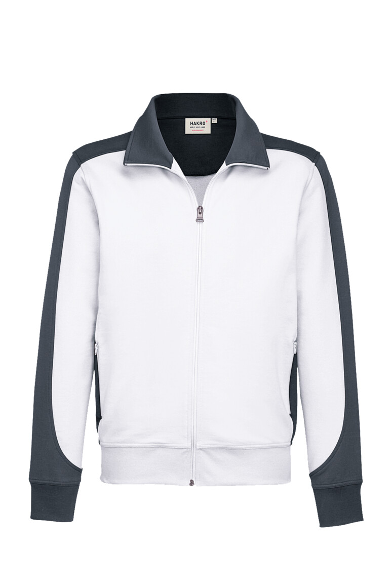 HAKRO 477 Sweatjacke Contrast MIKRALINAR® in Weiß/Anthrazit – Vorderansicht