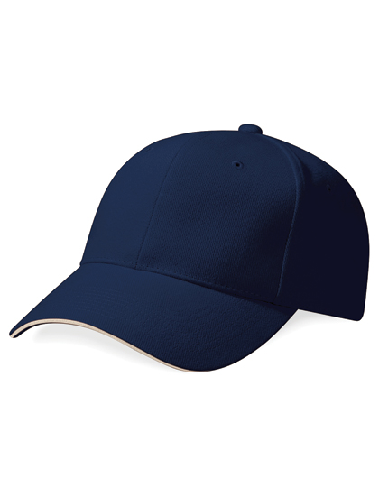 Beechfield Pro-Style Heavy Brushed Cotton Cap in French Navy/Stone – Vorderansicht