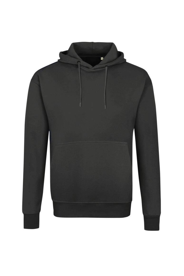 HAKRO 568 Label-Free Kapuzen-Sweat Heavy MIKRALINAR® ECO in Karbongrau – Vorderansicht