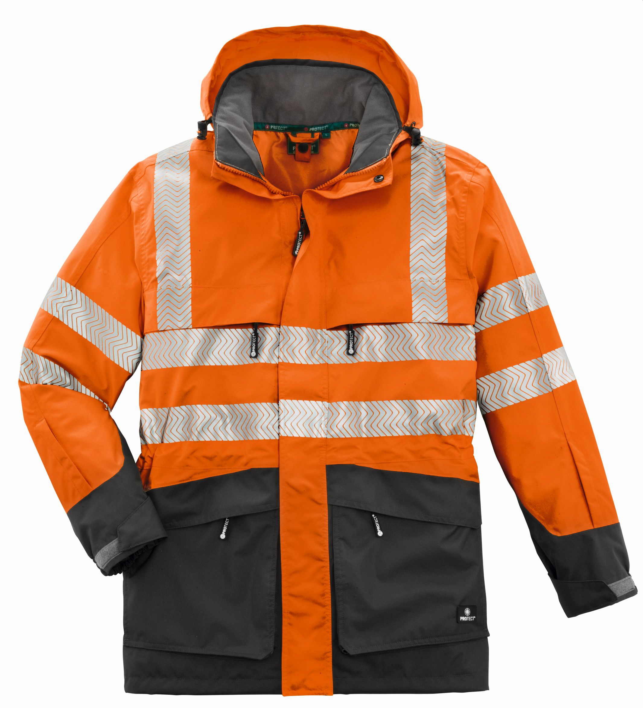 4PROTECT® Warn-Wetterschutz-Jacke TAMPA in Leuchtorange/Grau – Vorderansicht