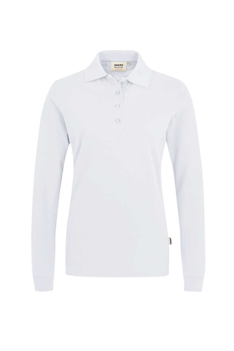 HAKRO 215 Damen Longsleeve-Poloshirt MIKRALINAR® in Weiß – Vorderansicht