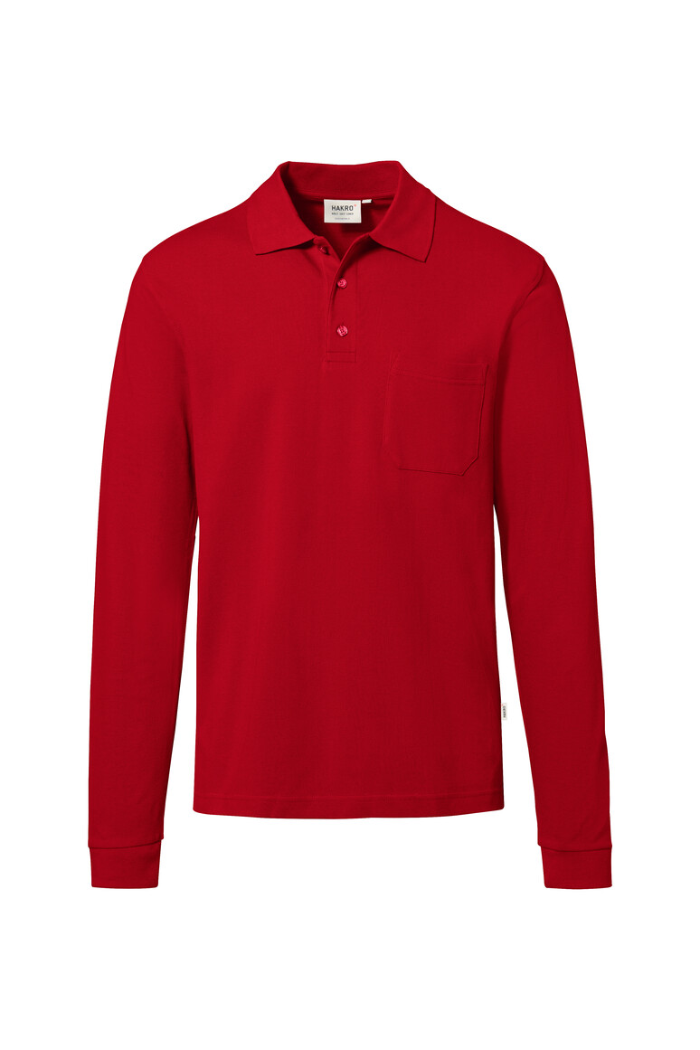 HAKRO 817 Pocket-Longsleeve-Polo MIKRALINAR® ECO in Rot – Vorderansicht
