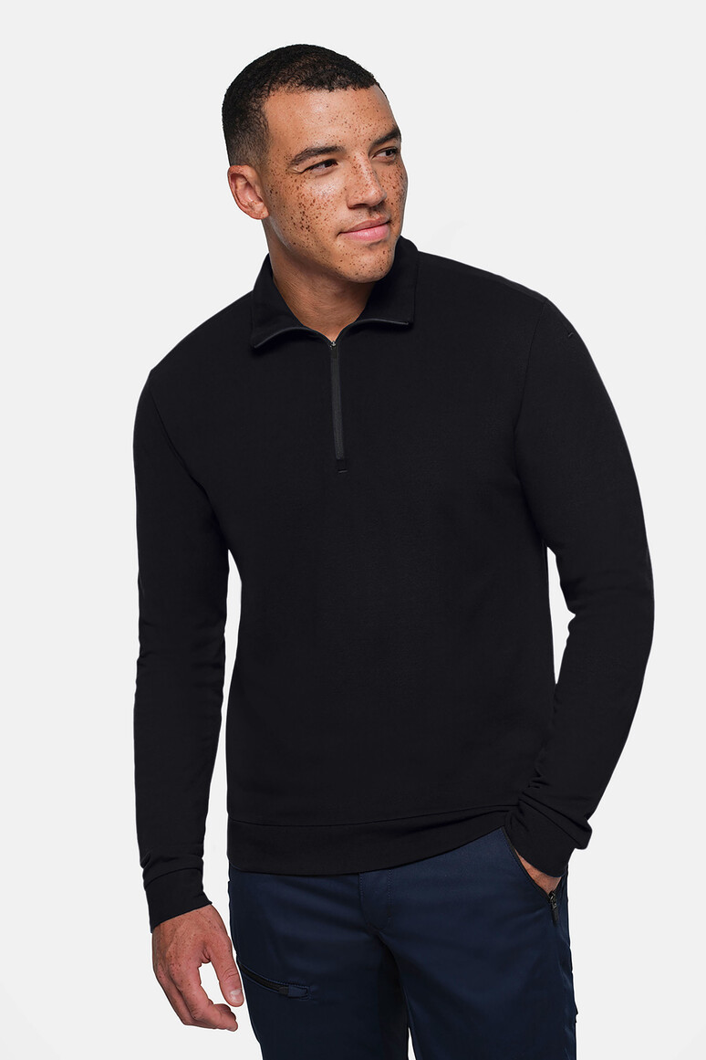 HAKRO 535 Zip-Longsleeve Piqué MIKRALINAR® ECO in Schwarz – Modellansicht