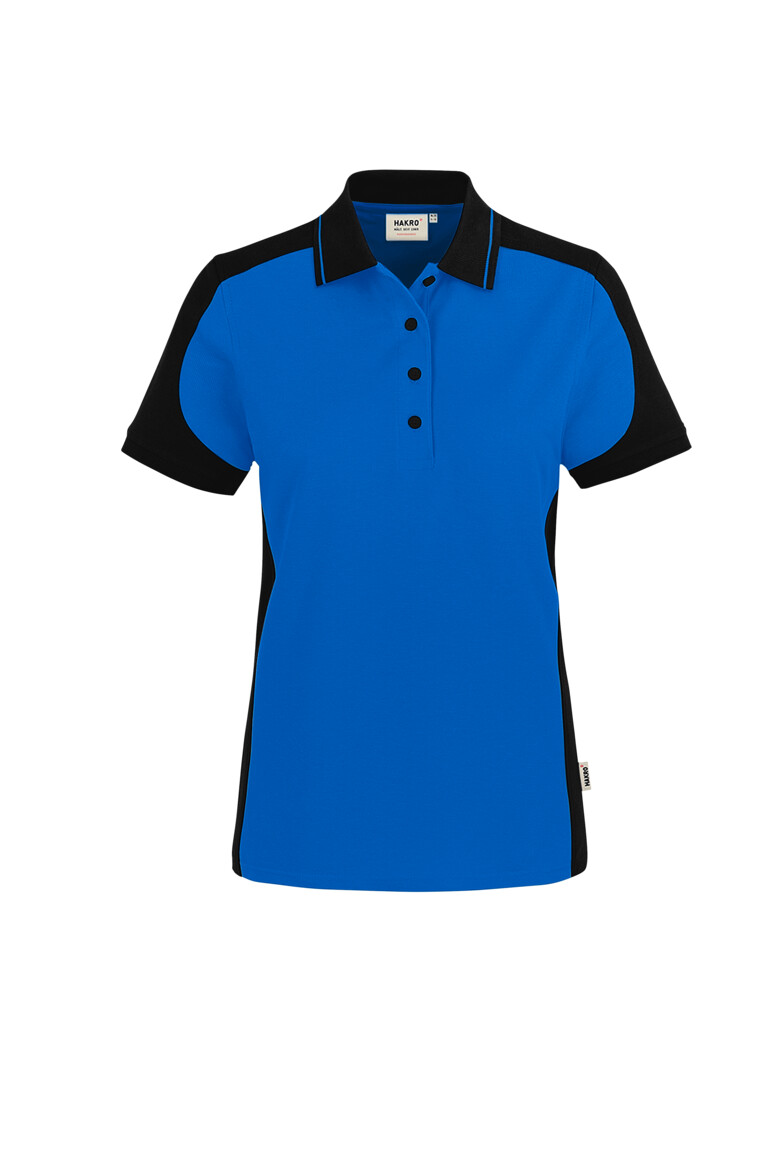 HAKRO 339 Damen Poloshirt Contrast MIKRALINAR® ECO in Royalblau/Schwarz – Vorderansicht