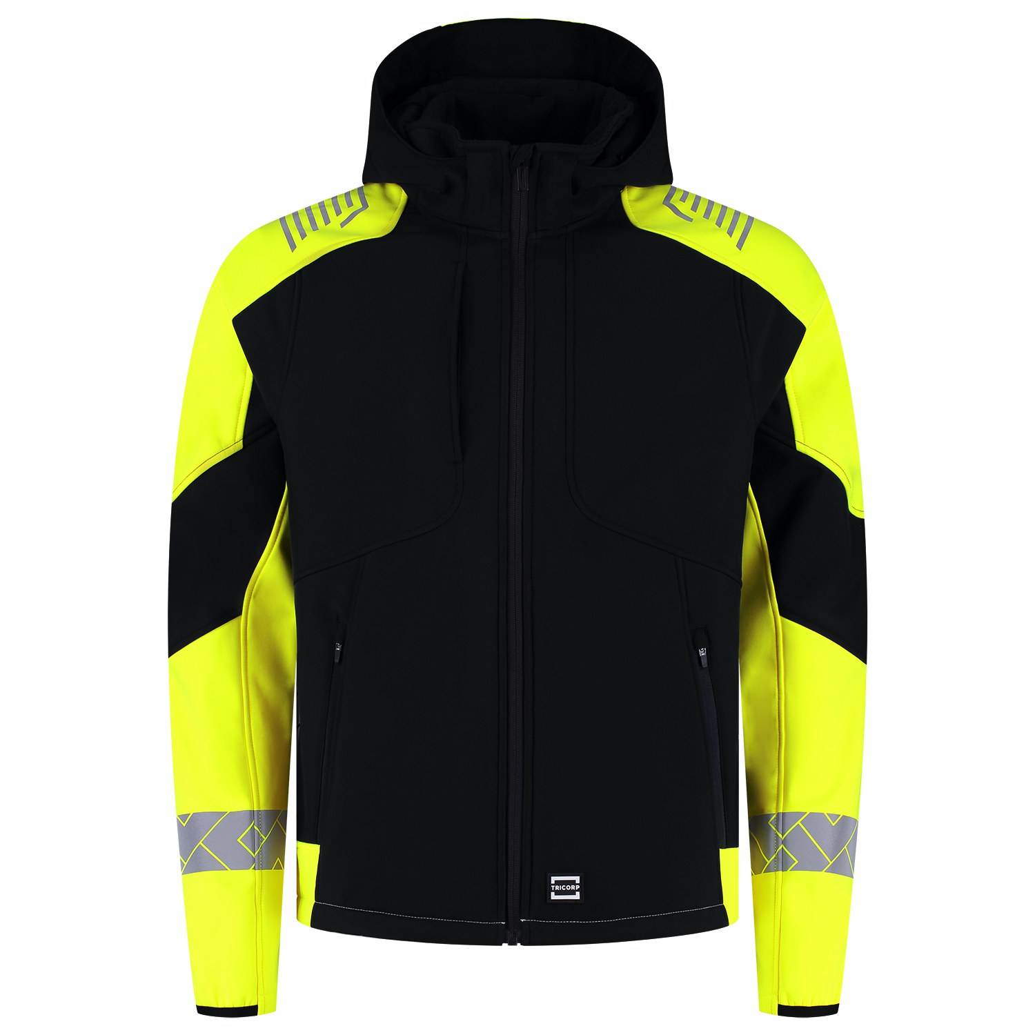 TRICORP Softshelljacke Kapuze Reflective Redefined in Black-Fluoryellow – Vorderansicht