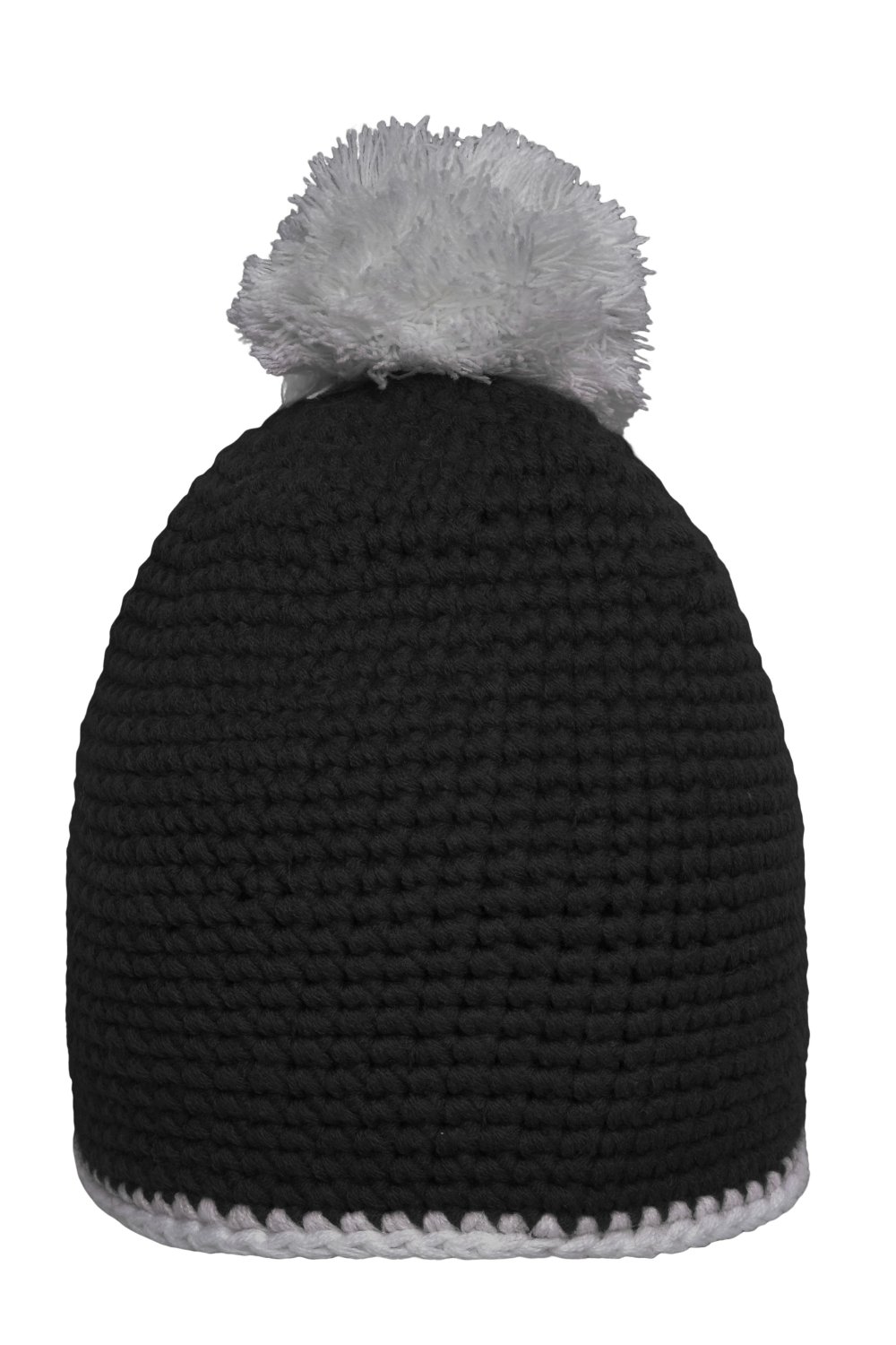 Daiber Pompon Hat with Contrast Stripe in Black/Light-Grey – Vorderansicht