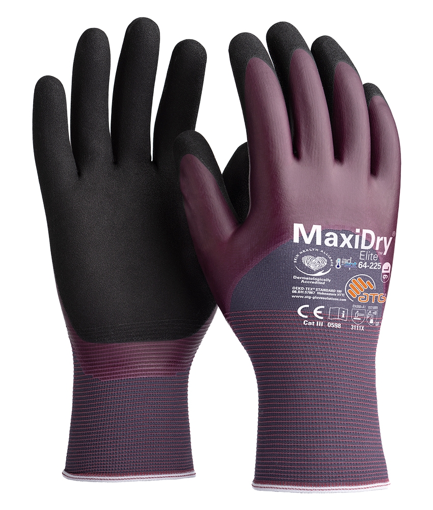 ATG® MaxiDry® Elite™ Nylon-Strickhandschuhe  (64-225) in Violett/Schwarz – Vorderansicht