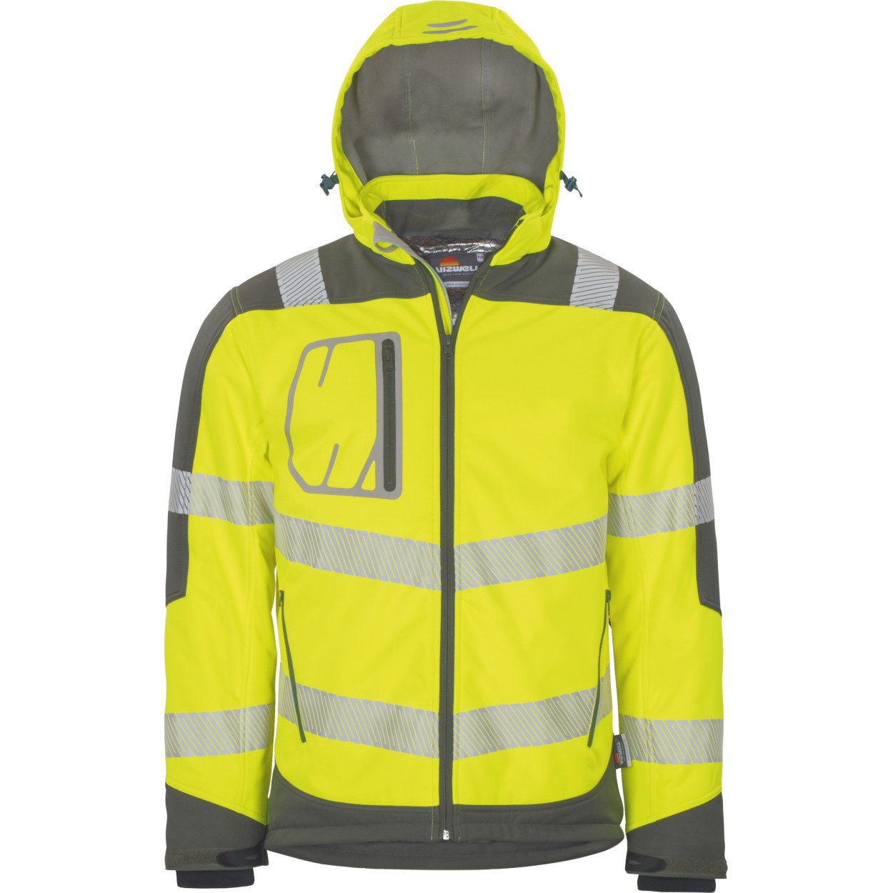 Vizwell Warnschutz-Winter-Softshelljacke VW268 in Leuchtgelb-Grau – Vorderansicht