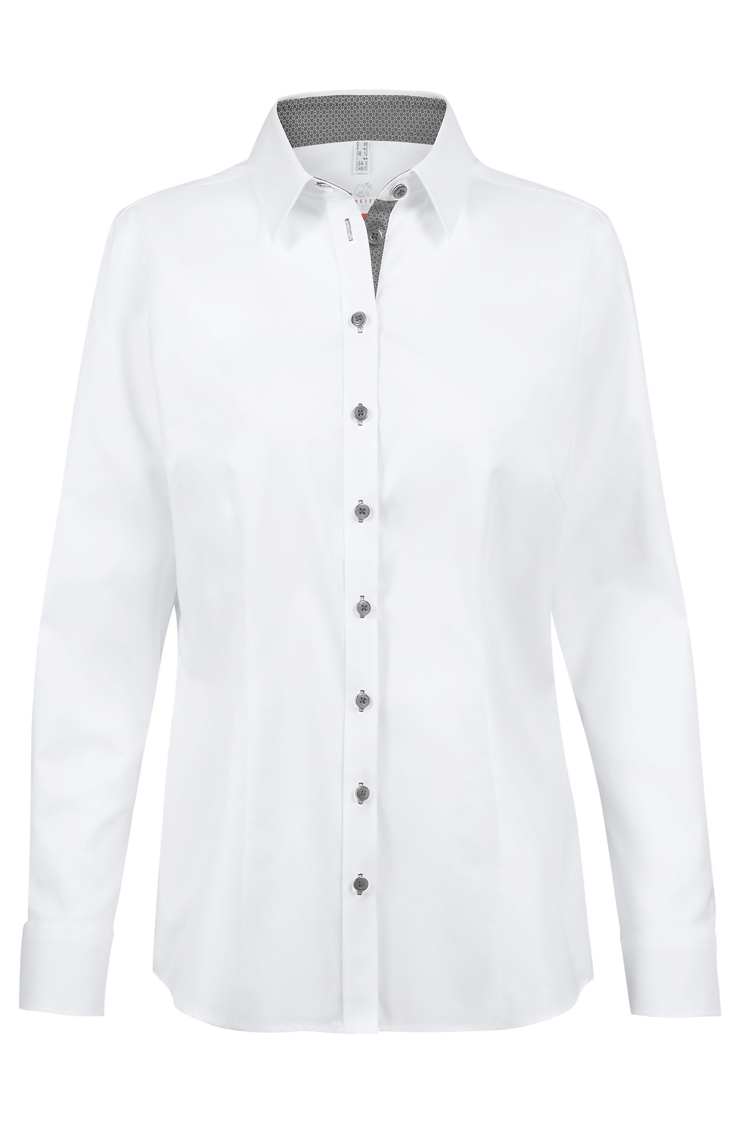 Greiff Damen-Bluse 1/1 RF Modern 37.5 in Weiß/Kontrast Grau – Vorderansicht