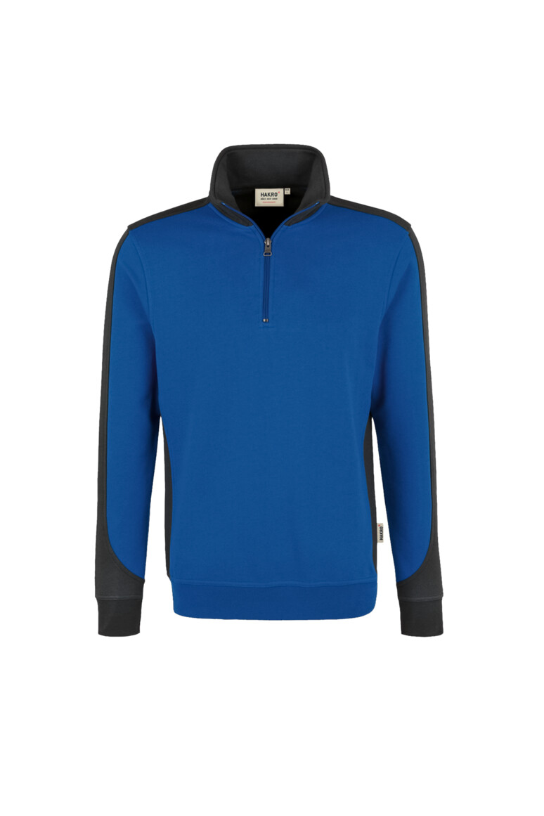 HAKRO 476 Zip-Sweatshirt Contrast MIKRALINAR® in Royalblau/Anthrazit – Vorderansicht