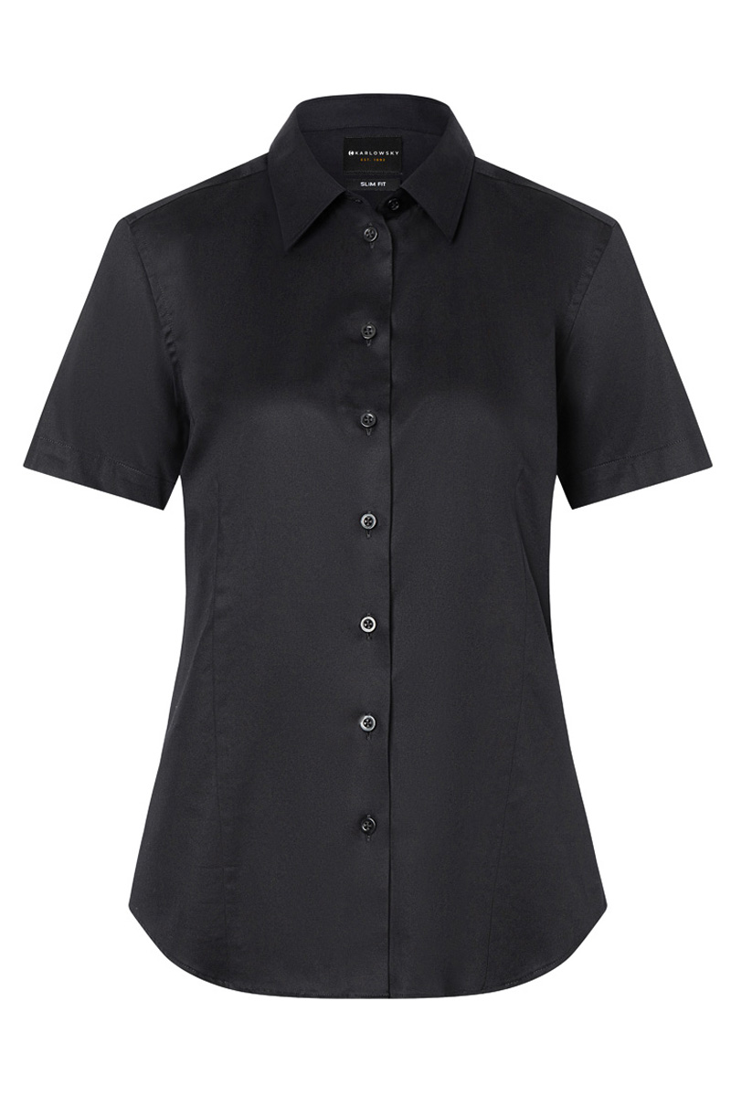 Karlowsky Kurzarm Damenbluse Active-Stretch in Modern-Fit in Schwarz – Vorderansicht