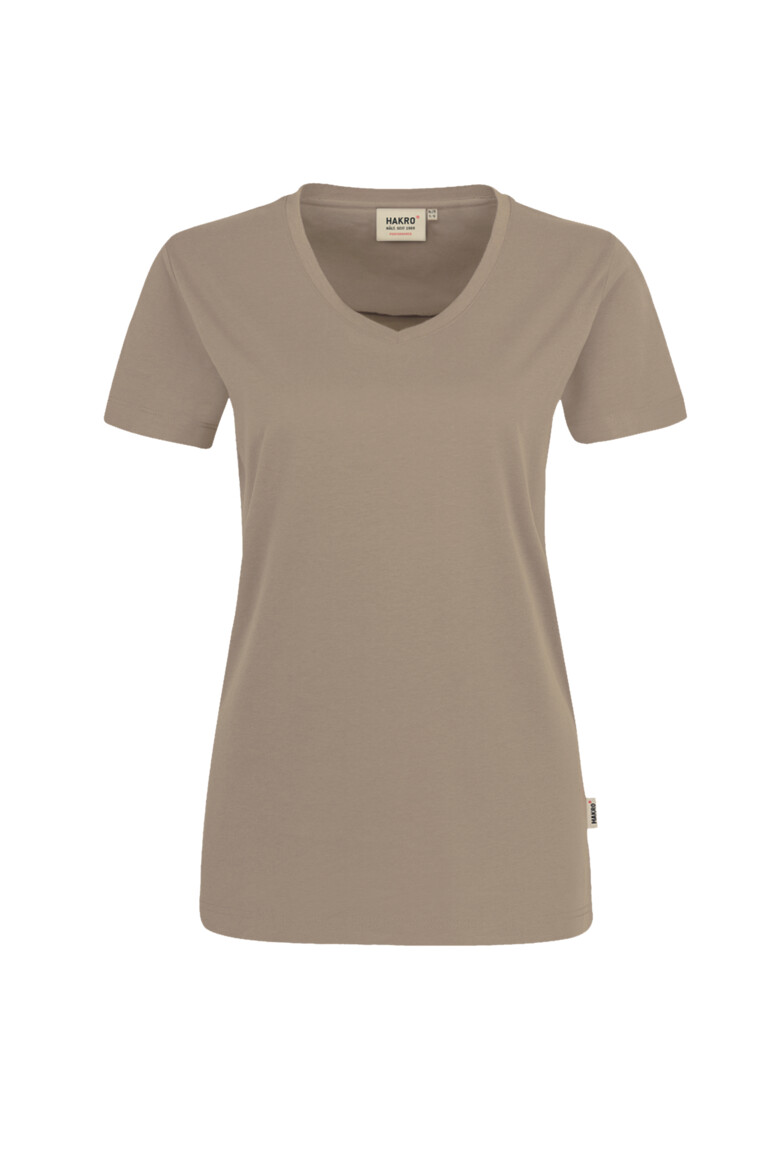 HAKRO 181 Damen V-Shirt MIKRALINAR® in Khaki – Vorderansicht