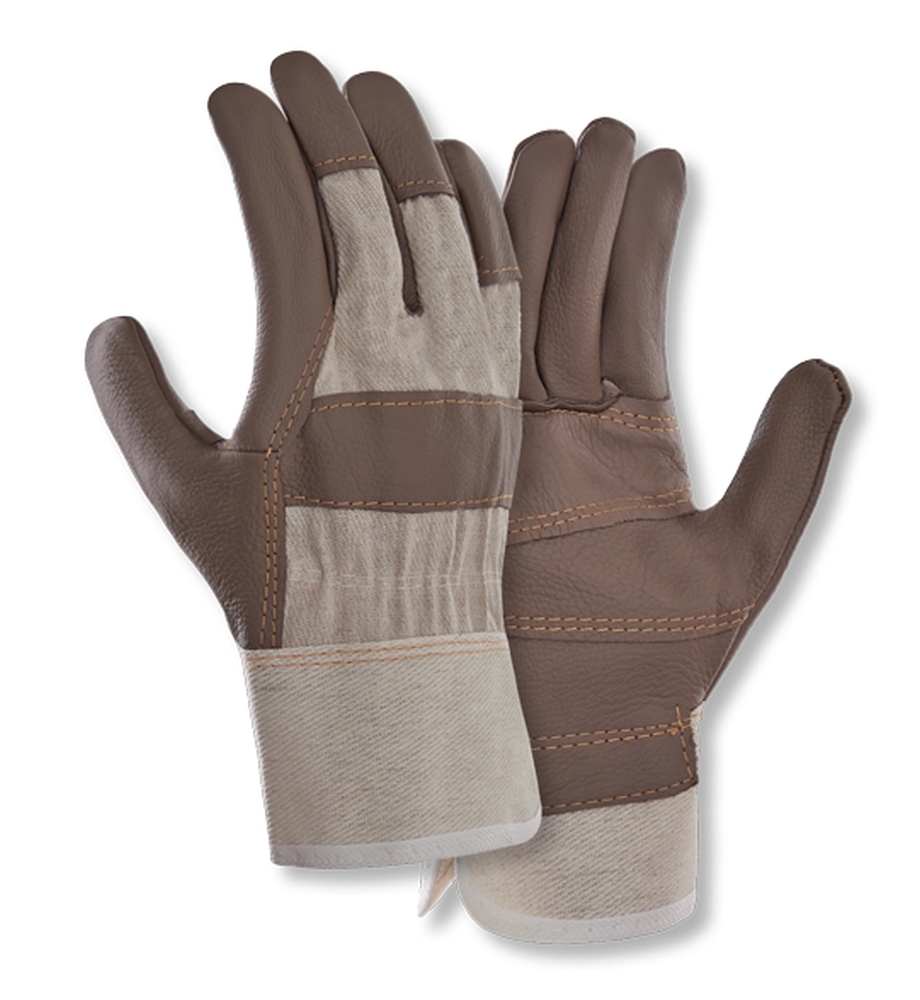 teXXor® Möbelleder-Handschuhe BRAUNE FARBEN in Leder Braun, Drell Weiß – Vorderansicht