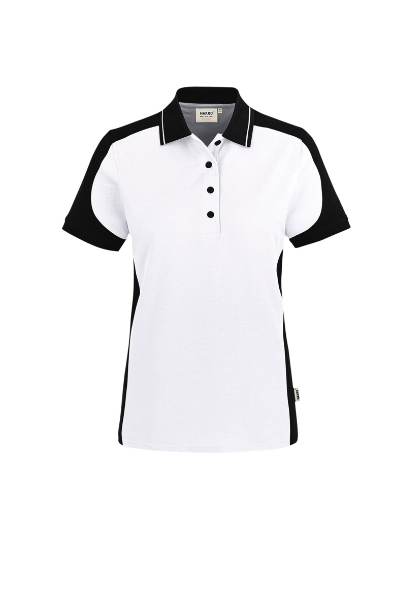 HAKRO 339 Damen Poloshirt Contrast MIKRALINAR® ECO in Weiß/Schwarz – Vorderansicht
