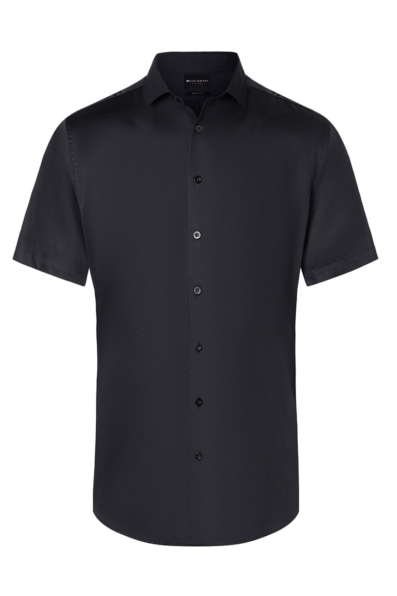 Karlowsky Kurzarm Herrenhemd Active-Stretch in Modern-Fit in Schwarz – Vorderansicht