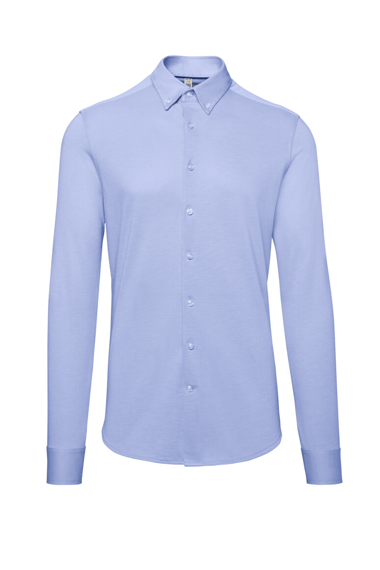 HAKRO 130 Hemd Natural Stretch Regular in Ozeanblau – Vorderansicht