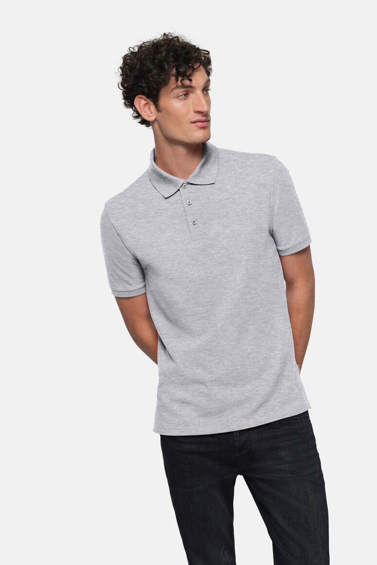 HAKRO 501 Poloshirt Bio-Baumwolle in Grau Meliert – Modellansicht